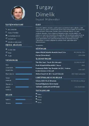 İnşaat Mühendisi Cv Örnekleri cv indir